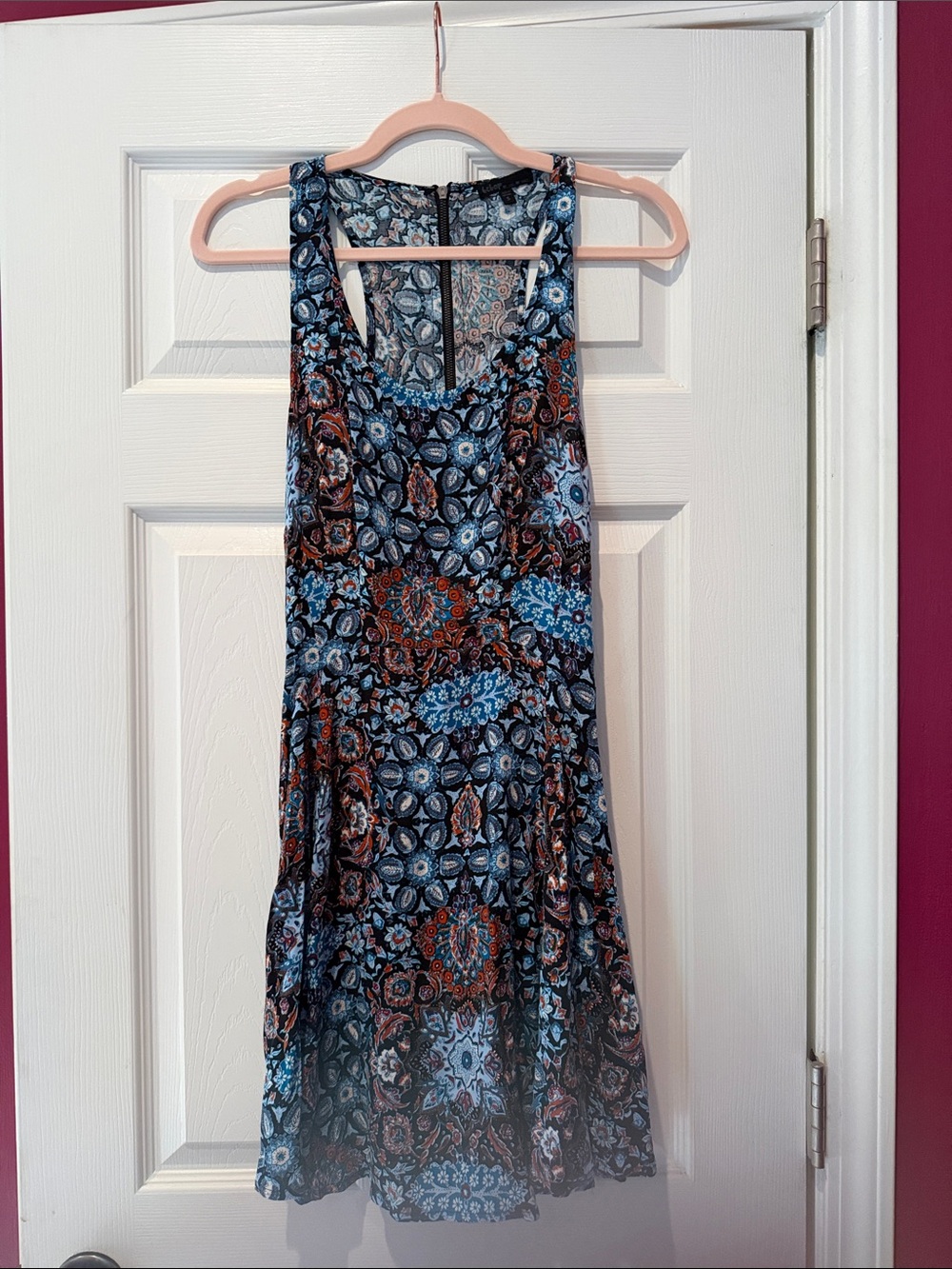BeBop Blue and Rust Multi-Print Sleeveless Midi Dress